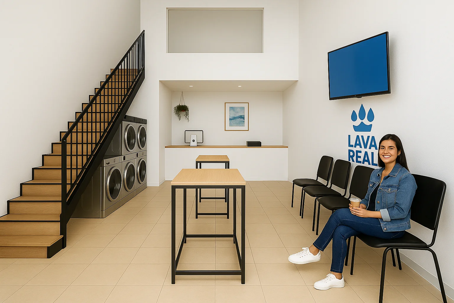 Interior moderno de LAVA REAL con lavadoras de alta capacidad